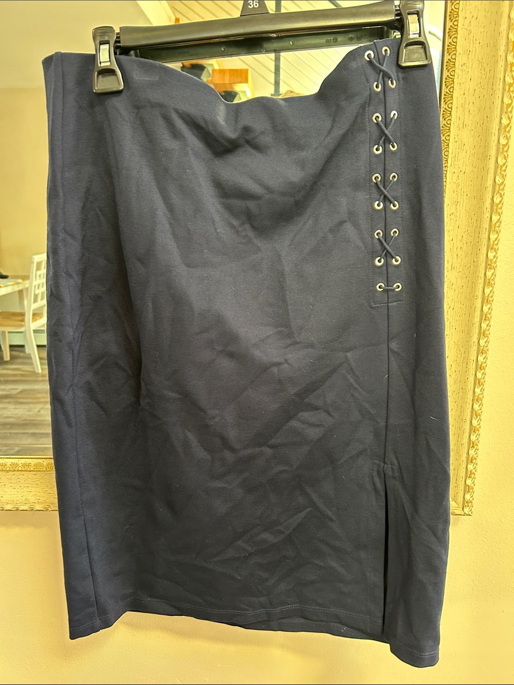 Lauren Ralph Lauren Dark Navy Pencil Skirt with Side Lace-Up